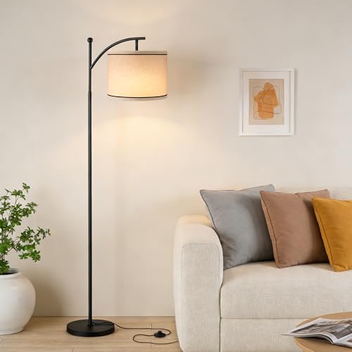 Ambimall 60" Floor Lamp for Living Room with 3 Color Temperatures, Beige Lampshade with Black Stripes, Tall Lamp for Bedroom Office, 9W Bulb Included - color: Black Stripes & Black, size: 60 inches