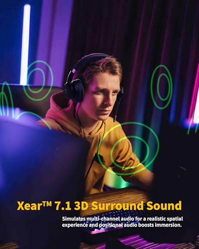 KURO X-Ear 1 Gaming Headset, AI Gesture Control, 7.1 Surround, 3D Live Recording, Transparency Mode, Noise-Canceling Mic, USB-C, LED Modes, Multiplatform Compatible