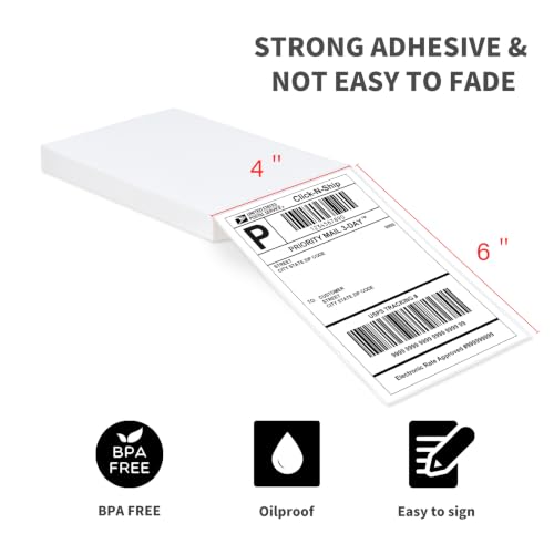 L LIKED 100 4x6 Thermal Labels Fanfold, Direct Thermal Shipping Labels - Perforated and Strong Adhesive - size: 100 Labels