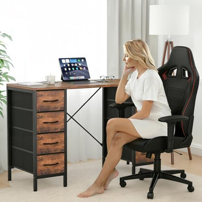 Sweetcrispy 48" Computer Desk with 8 Fabric Drawers & Storage Shelves - color: Rustic Brown, size: 48 inches with 8 Drawers