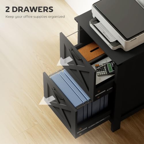 HOMCOM 2 Drawer Vertical File Cabinet, Silent Slides, Distressed Black - color: Distressed Black
