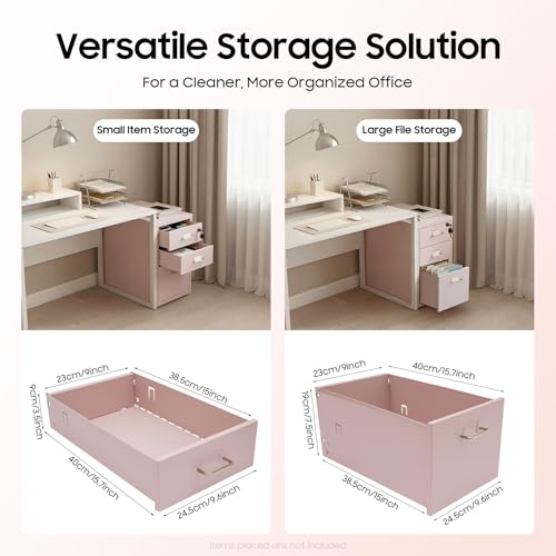 CNCEST 2-Drawer Vertical Metal File Cabinet Pink Lockable Rolling Casters | Steel Body with Smooth Extension Slides Compact Unit Fits Under Desks in Home Offices Quick Assembly Space-Saving Design - color: Pink
