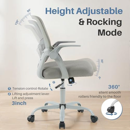 DUMOS Office Chair, Ergonomic Home Desk Chair, Ergonomic Lumbar Support - color: Grey Flip Arm