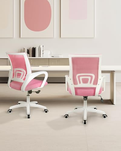 NEO CHAIR Office Computer Chair Ergonomic Mid-Back Mesh Desk Chair, Pink | Breathable Mesh Back with Lumbar Support, Height Adjustment, Smooth Rolling Casters for Home Office, Study or Gaming Setup - color: Pink-fabric