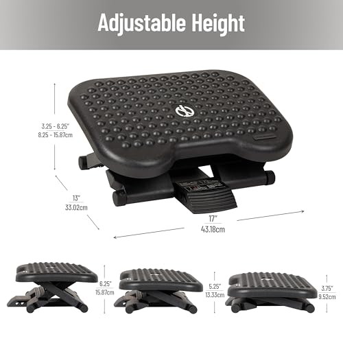 Mind Reader Foot Rest, Under Desk at Work, Ergonomic, Height Adjustable, Office, Plastic, 17" L x 13" W x 6.25" H, Set of 2, Black - size: 2-Pack