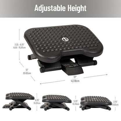 Mind Reader Foot Rest, Under Desk at Work, Ergonomic, Height Adjustable, Office, Plastic, 17"L x 13"W x 6.25"H, Black - size: Single