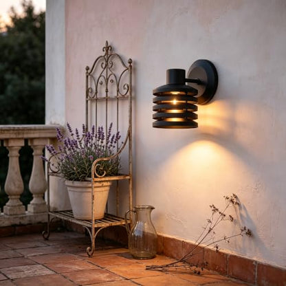 Industrial Matte Black Cylindrical Outdoor Wall Sconce with Louvered Design, Weatherproof Exterior Light Fixture, Farmhouse Lighting for Entrance, Courtyard, Porch, Patio, Garage