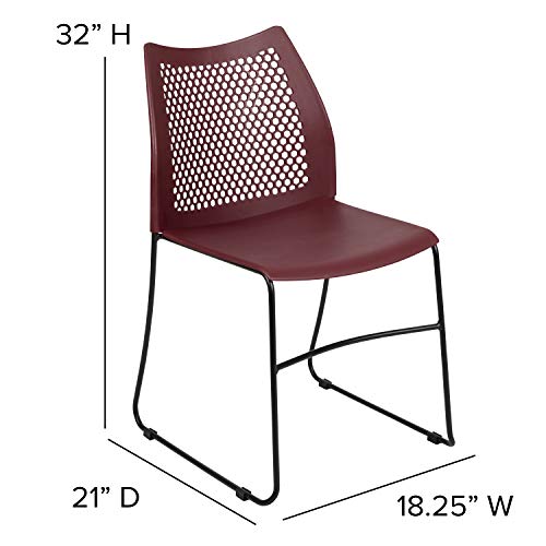 EMMA + OLIVER Home and Office Burgundy Sled Base Stack Chair with Air - color: Burgundy