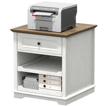 REDAYFUR Lateral File Cabinet 3 Drawer File Cabinet with Charging Station, Printer Stand with Open Adjustable Storage Shelves, Lateral Filing Cabinet for Home Office - color: White