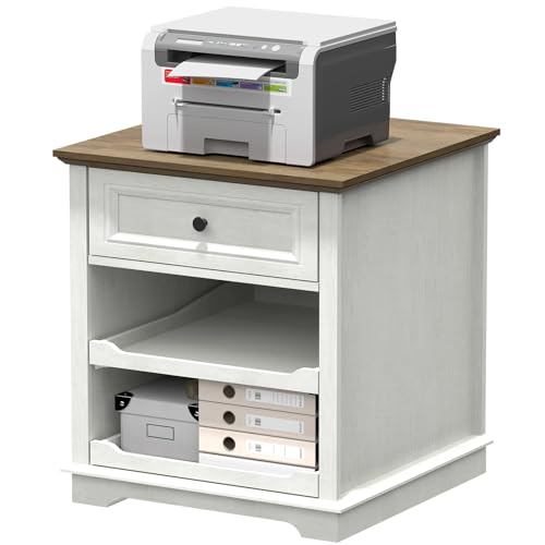 REDAYFUR Lateral File Cabinet 3 Drawer File Cabinet with Charging Station, Printer Stand with Open Adjustable Storage Shelves, Lateral Filing Cabinet for Home Office - color: White