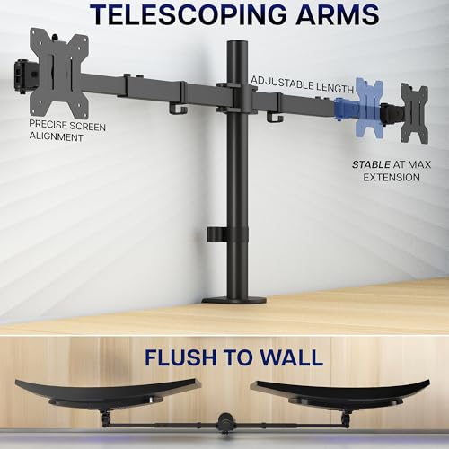 VIVO Premium Dual Ultra Wide LCD LED 27 to 38 inch Monitor Desk Mount, Heavy Duty, Adjustable Telescoping Arms, Flush Wall Setup, Fits 2 Screens, Black, STAND-TS38C - color: Black, size: 27" to 38"