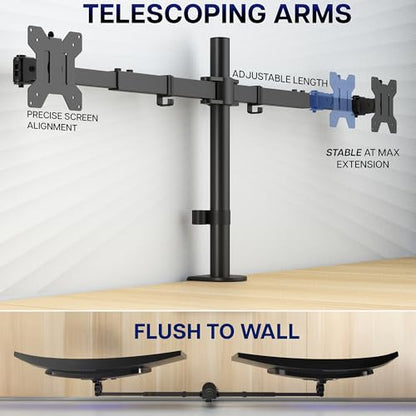 VIVO Premium Dual Ultra Wide LCD LED 27 to 38 inch Monitor Desk Mount, Heavy Duty, Adjustable Telescoping Arms, Flush Wall Setup, Fits 2 Screens, Black, STAND-TS38C - color: Black, size: 27" to 38"