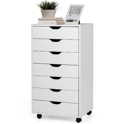 7-Drawer Multifunctional Mobile File Cabinet, White Engineered Wood, 19'x15.5'x34.5' - color: White, size: 19" x 15.5" x 34.5"