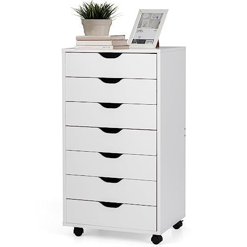 7-Drawer Multifunctional Mobile File Cabinet, White Engineered Wood, 19'x15.5'x34.5' - color: White, size: 19" x 15.5" x 34.5"