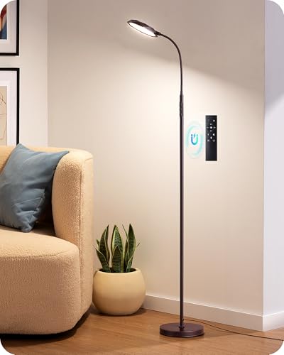 EDISHINE Modern LED Floor Lamp 1300LM Floor Lamps for Living Room Brown | Dimmable, 4 Color Temperature, Remote & Touch Control, 2 Timer, Adjustable Gooseneck for Bedroom, Office - color: Brown