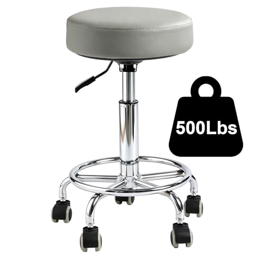 500lb heavy-duty Rolling Stool with Wheels,9.5cm thick Comfort cushion - color: Grey