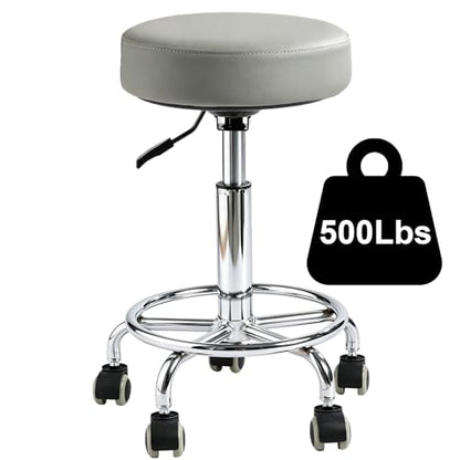 500lb heavy-duty Rolling Stool with Wheels,9.5cm thick Comfort cushion - color: Grey