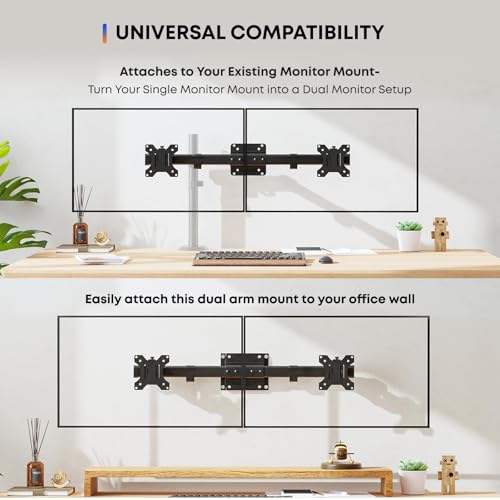 PUTORSEN Dual Monitor Wall Mount, Horizontal Assembly Mount for 2 Monitor Screens up to 27 inches,Max. 10kg, VESA 75x75/100x100mm - size: Up to 27"