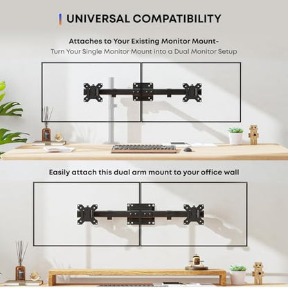 PUTORSEN Dual Monitor Wall Mount, Horizontal Assembly Mount for 2 Monitor Screens up to 27 inches,Max. 10kg, VESA 75x75/100x100mm - size: Up to 27"