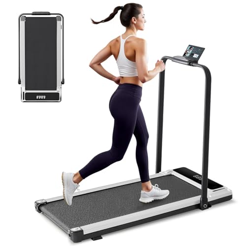 Walking Pad Under Desk Treadmill, Portable Compact Electric Walking Treadmill, Quiet Fitness Machine with Remote Control & LED Display for Home Office - color: Silvery, size: with Handle