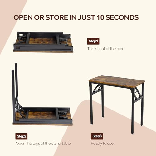 VINGLI Small Computer Desk No Assembly Required, Folding Desk as Writing Table, Dining Table and Workbench, Foldable Desk for Small Space & Home Office, 31.5 Inch, Brown & Black Frame - color: Brown