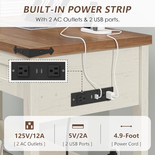 39 Inch Farmhouse Small Computer Desk with Drawers for Bedroom, Home Office - color: Antique White