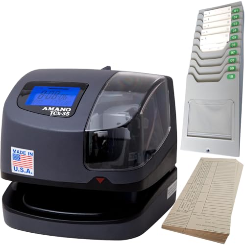 AMANO TCX-35 Time Clock Starter Pack, Includes Card Rack and 100 Time Cards, Electronic Punch Clock for Small Business, Made in USA (Bundle) - style: Starter Pack