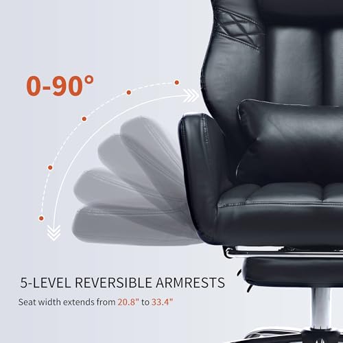 Cross Legged Office Chair with Foot Rest, Flip Armrest | Big and Tall, Criss Cross Gaming Chair, 155° Reclining Computer Chair, 360° Swivel Desk Chair for Home Office - color: Black