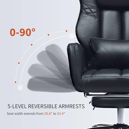 Cross Legged Office Chair with Foot Rest, Flip Armrest | Big and Tall, Criss Cross Gaming Chair, 155° Reclining Computer Chair, 360° Swivel Desk Chair for Home Office - color: Black