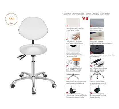 Kaleurrier Saddle Stool with Back Support: Rolling Saddle Chair with Wheels - color: White, size: With Back