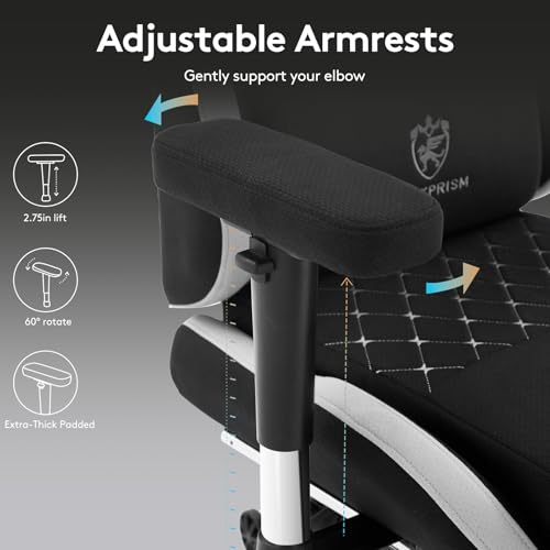 Gaming Chair,Office Chair with Footrest,Massage,Black Grey | Breathable Fabric,Gel Pad,Ergonomic,Spring Cushion,High Back,2D Adjustable Arms,Reclining,Lumbar Support,Headrest,Gamer Chair - color: Black Grey