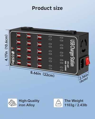 250W USB~c Charging Station, 50 Port (30 USB A & 20 USB~C Port) USB~C Charger Block, Fast Charging Station for Multiple Devices, Desktop USB Charger Compatible for iPhone, iPad, Tablets
