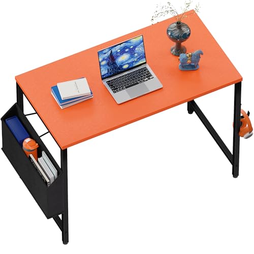 Pamray 32 Inch Computer Desk for Small Spaces with Storage Bag, Home Office Work Desk with Headphone Hook, Small Office Desk Study Writing Table - color: Orange, size: 32 Inch