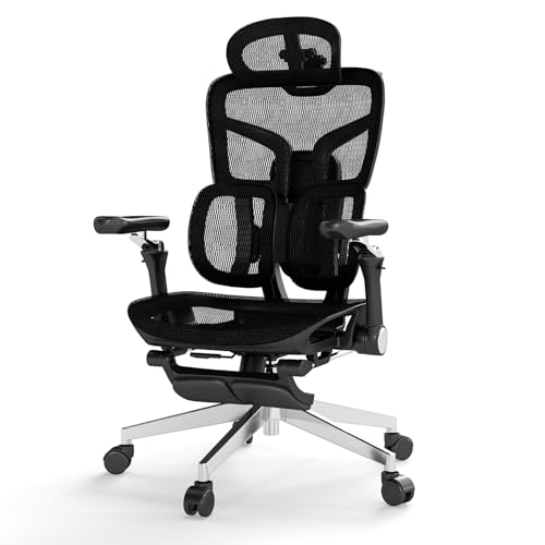 MOJAY Ergonomic Office Chair with Footrest, Big and Tall Desk Chair with Lumbar Support, High Back Home Desk Chair for Long Desk Work, Swivel Rolling Computer Seating with 6D Armrest for Home Office