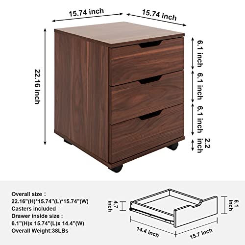 Farini 3-Drawer Vertical Filing Cabinet Rolling Wood Mobile File Cabinets Under Desk for Home Office with Casters,Brown,Fully-Assembled - color: Brown, style: Fully-assembled