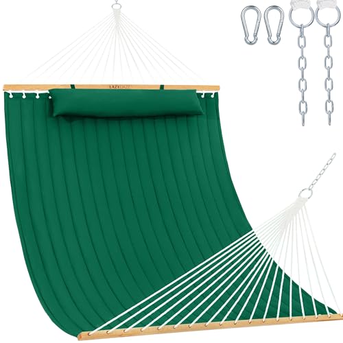Lazy Daze Double Quilted Hammock with Pillow for Outside, Fit 13-15Ft Stand - color: Dark Green