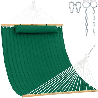 Lazy Daze Double Quilted Hammock with Pillow for Outside, Fit 13-15Ft Stand - color: Dark Green