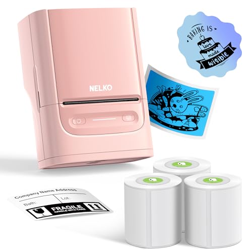 Nelko Inkless Thermal Printing, Waterproof Label, Easy to use with Smart AI APP for School, Small Business, Home - color: Pink