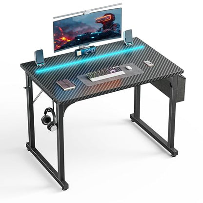 DurayLoly 32" Gaming Desk with Waterproof LED Lights for Bedroom,Black - color: Black, size: 32 IN
