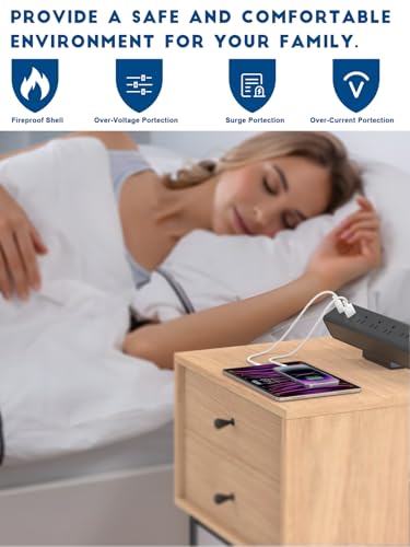 Desk Clamp Power Strip 4 USB-C&2USB-A,3 AC Outlet for Home&Office | Nightstand Charging Station,Desk Edge Mount Power Strip,6 FT flat plug,Black - color: 20W-6USB