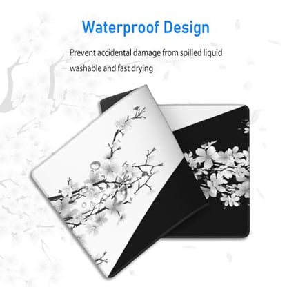 Black and White Gaming Mouse Pad,Large Life Death Desk Mat,31.5x12in | Extended Japanese Anime Cherry Blossom Mousepad with Stitched Edges,Washable Minimalist Keyboard Mat for Men,80x30 cm - color: White and Black
