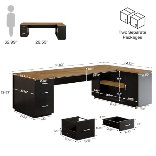 Tribesigns 85.8-Inch L-Shaped Executive Desk, Natural & Black - color: Natural & Black