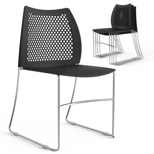 VINGLI 5 Pack Plastic Stacking Chairs, Stackable Office Chairs, Black | Stackable Office Chair with Metal Sled Base, Ergonomic Plastic Seat & Holes Back, Multiple Use for Waiting Break Room Banquet - color: Black, size: 5 Pack
