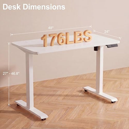 48''×24'' Electric Standing Desk with Power Outlets & Wheels, White - color: White, size: 48×24''