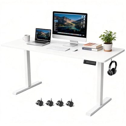 Standing Desk with Splice Board Adjustable Height- 63 inch Mobile Stand up Desk with Wheels, Portable Sit Stand Desks Electric with Lockable Casters - color: White, size: 63