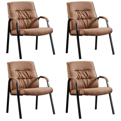 Big&Wide Office Guest Reception Chair Set of 4, Conference Room Chairs Waiting Room Chairs 4 Pack, Modern Leather Office Desk Chair No Wheels(Brown) - color: Brown, size: 4 Pack
