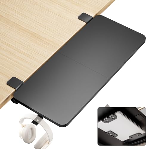 Desk Extender Tray, 28" x 12", with Laptop Holder, Large, Black | Desk Extension, Clamp on Desk Shelf, Clamp On Keyboard Tray for Office and Home, Workstation Organizer - color: Black, size: Large