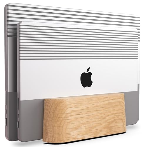 COREMINDED Adjustable Dual Vertical Laptop Stand for Desk, Wooden Laptop Holder, MacBook Pro Stand, Wood Mac Air Dock - color: Solid Oak, size: Dual Slot