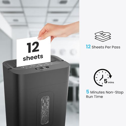 12-Sheet Cross Cut Paper Shredder, 5.55 Gallon Heavy Duty Shredder for Home Office, P-4 High Security Shredders for Paper/Credit Card/Mail/Staples/Clips, Portable Handle Design - size: 12-sheet