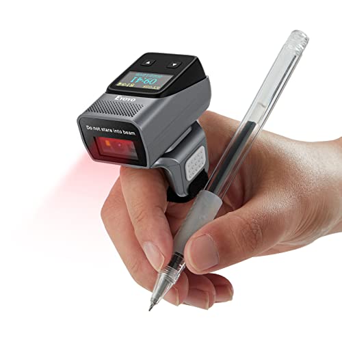 Eyoyo 2D 1D Mini Wearable Finger Ring Bluetooth Barcode Scanner with Screen | Left&Right-Handed Use, Wireless QR Code Scanner Reader Inventory, Support Screen Scan, Compatible with iPad iPhone Android - color: Grey